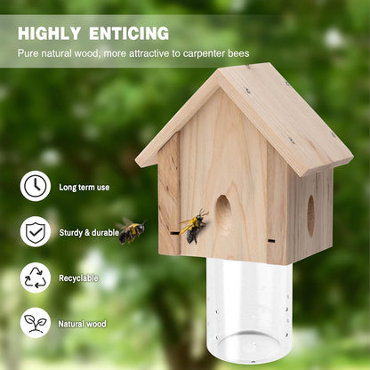 Best Bee Trap - Professional Carpenter Bee Trap for Outside - Cabin Style Nature Hanging Wood Trap for Outdoor with Removable Bee Vault (2 Pack)