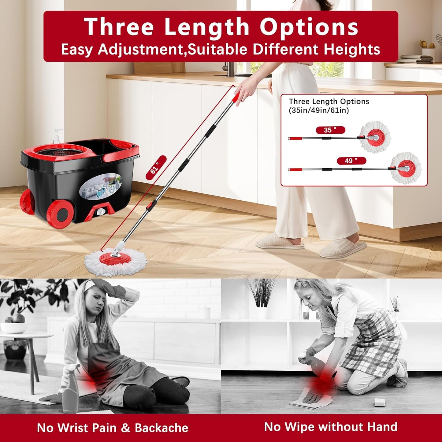 FunClean Spin Mop and Bucket,Mop and Bucket with Wringer Set for Home,360 Spinning Mopping Floor Cleaning Tool with 6 Microfiber Replacement Head Refills,61" Extended Handle, 2X Wheel - Blue