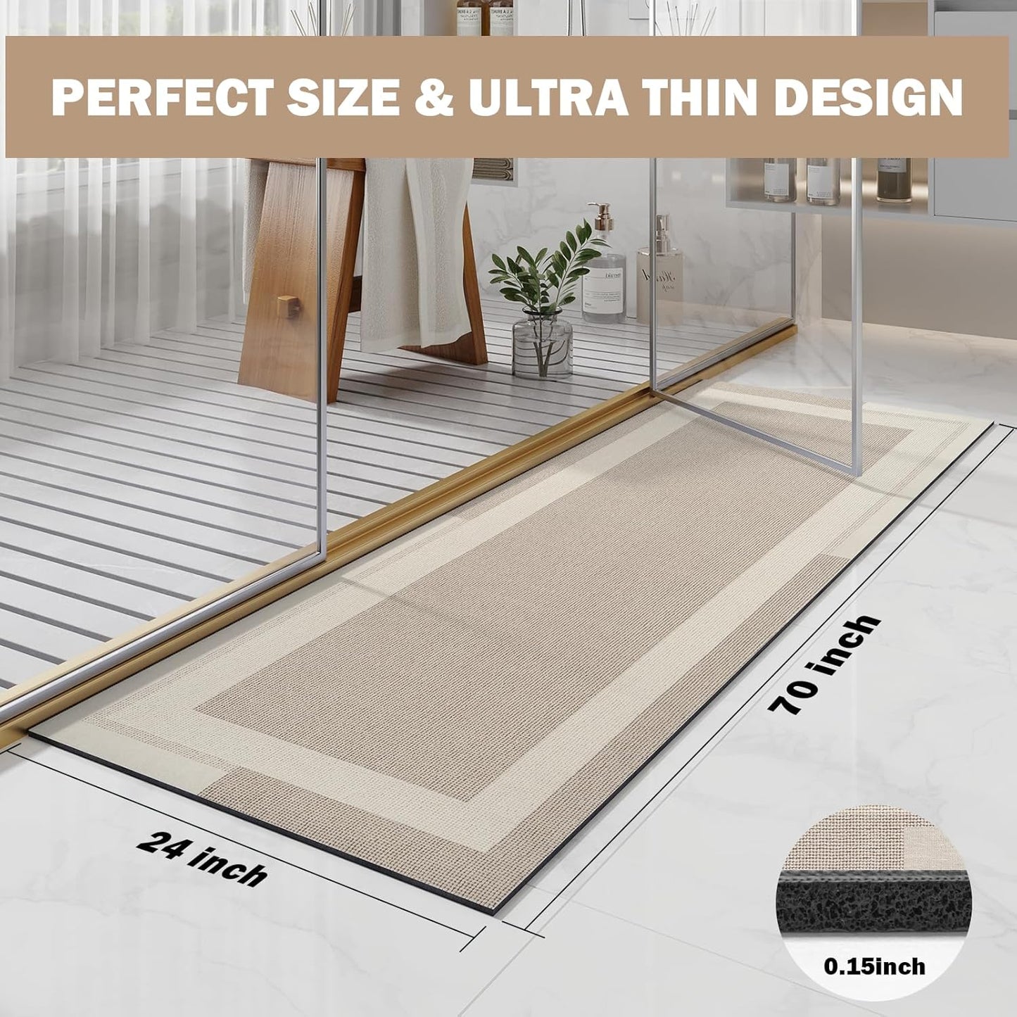 YDKGL Non Slip Bath Mat, Rubber Backing Ultra Thin Bathroom Rugs Fit Under Door Quick Dry Super Absorbent Washable Bath Rug Shower Mat for Bathroom Floor Bathtub Shower Sink, Easy Care Blue 16"x 24"