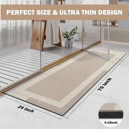 YDKGL Non Slip Bath Mat, Rubber Backing Ultra Thin Bathroom Rugs Fit Under Door Quick Dry Super Absorbent Washable Bath Rug Shower Mat for Bathroom Floor Bathtub Shower Sink, Easy Care Blue 16"x 24"