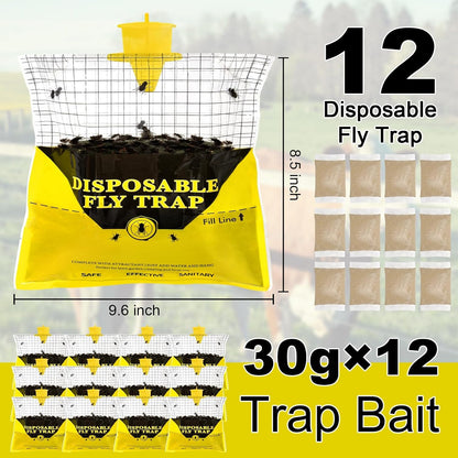 Glovv Fly Traps Outdoor Hanging with Fly Bait, 8 Pack Disposable Bags Hunter Ranch Trap, Pre-Baited Flies Bags Flies Control Bug Catcher Killer Repellent for Stable Horse Barn & Farm, All Filth Flies