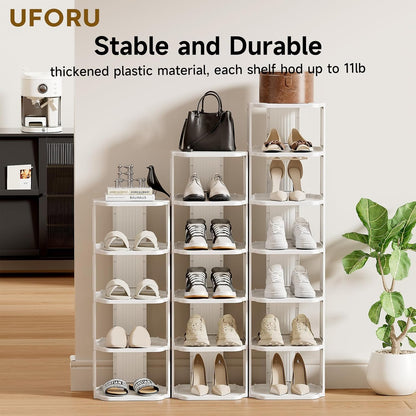 UFORU Small Shoe Rack, 5 Tier Plastic Vertical Shoe Rack for Small and Narrow Spaces, Free Standing Shoe Organizer for Closet, Entryway