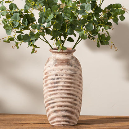 Ceramic Flower Vase, Small Rustic Farmhouse Vases Home Decor, Short Pottery Decorative Pampas Vase for Table Living Room Entryway Mantel Bookshelf Bedroom Bathroom Kitchen - 6" W