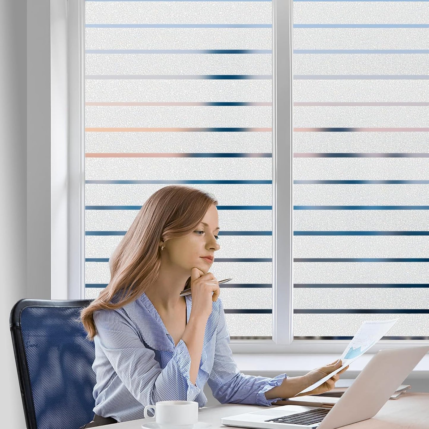 Coavas Frosted Glass Window Privacy Film, Opaque Static Cling No Glue Removable, UV & Heat Blocking Anti-Glare, Renter Friendly Decorative Covering for Bathroom Bedroom Door, 17.5 x 78.7 in