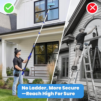20ft High Reach Extendable Duster Kit with 5-12ft Extension Pole - Ceiling Fan Blade Cleaner, Spider Web Brush Cobweb Remover, Window Squeegee Kit with Telescoping Wand, Extended Extra Long Handle