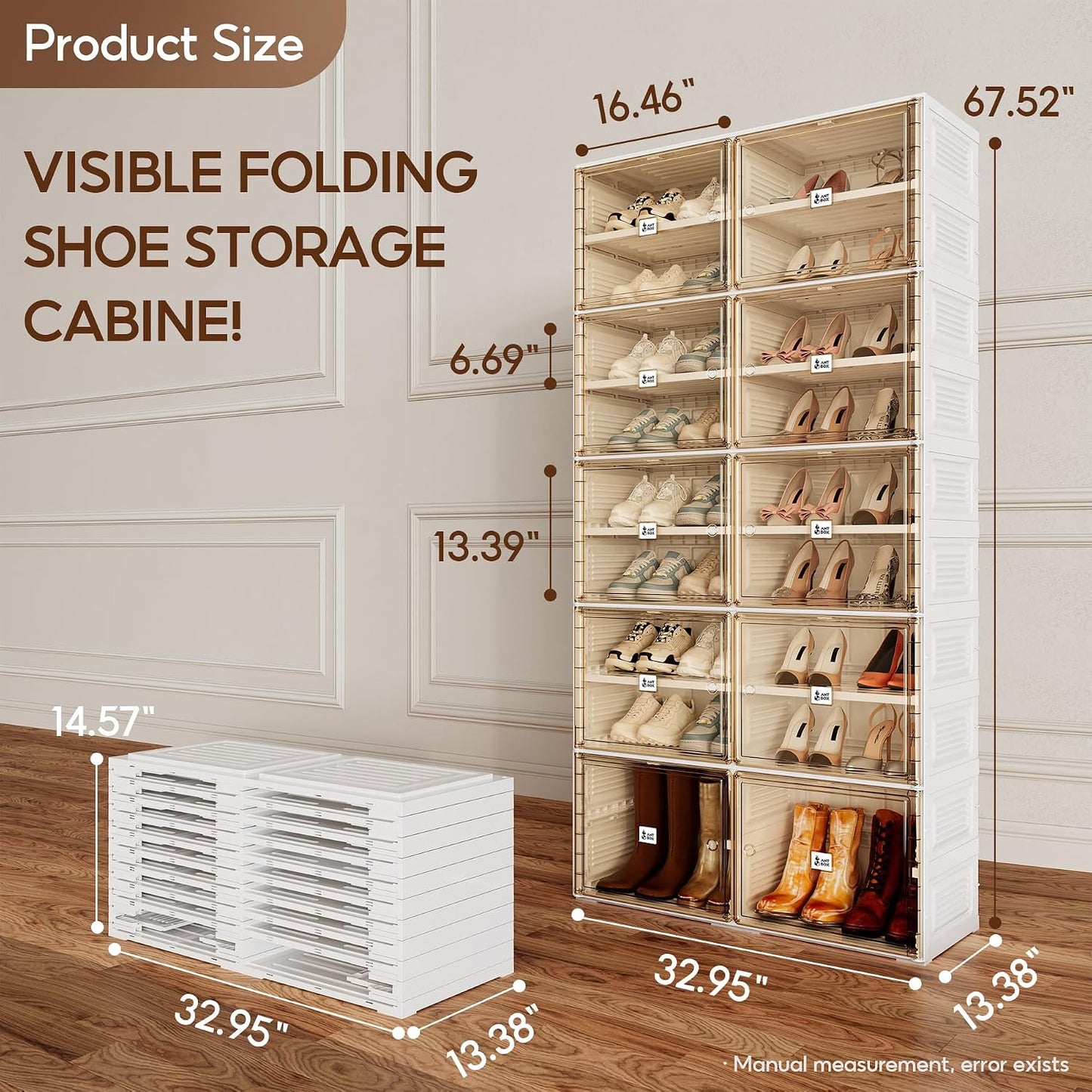 ANTBOX Portable Shoe Rack Organizer for Closet Entryway, Stackable Sneaker Storage Shoe Cabinet with Magnetic Clear Door, Large Plastic Storage containers Bins with Lids 7 Tiers 28 Pairs
