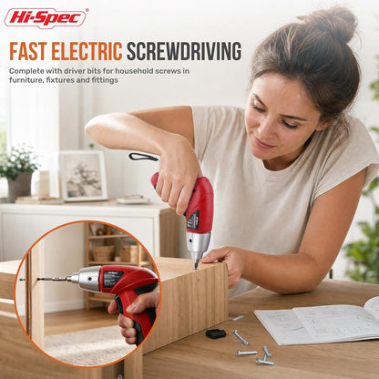 Hi-Spec 4V Electric Screwdriver Tool Kit Set. Cordless USB Rechargeable Screwdriver with Home Repair Tools. 42pc Compact Portable Case, DIY Kit for Beginners and the Household - Green