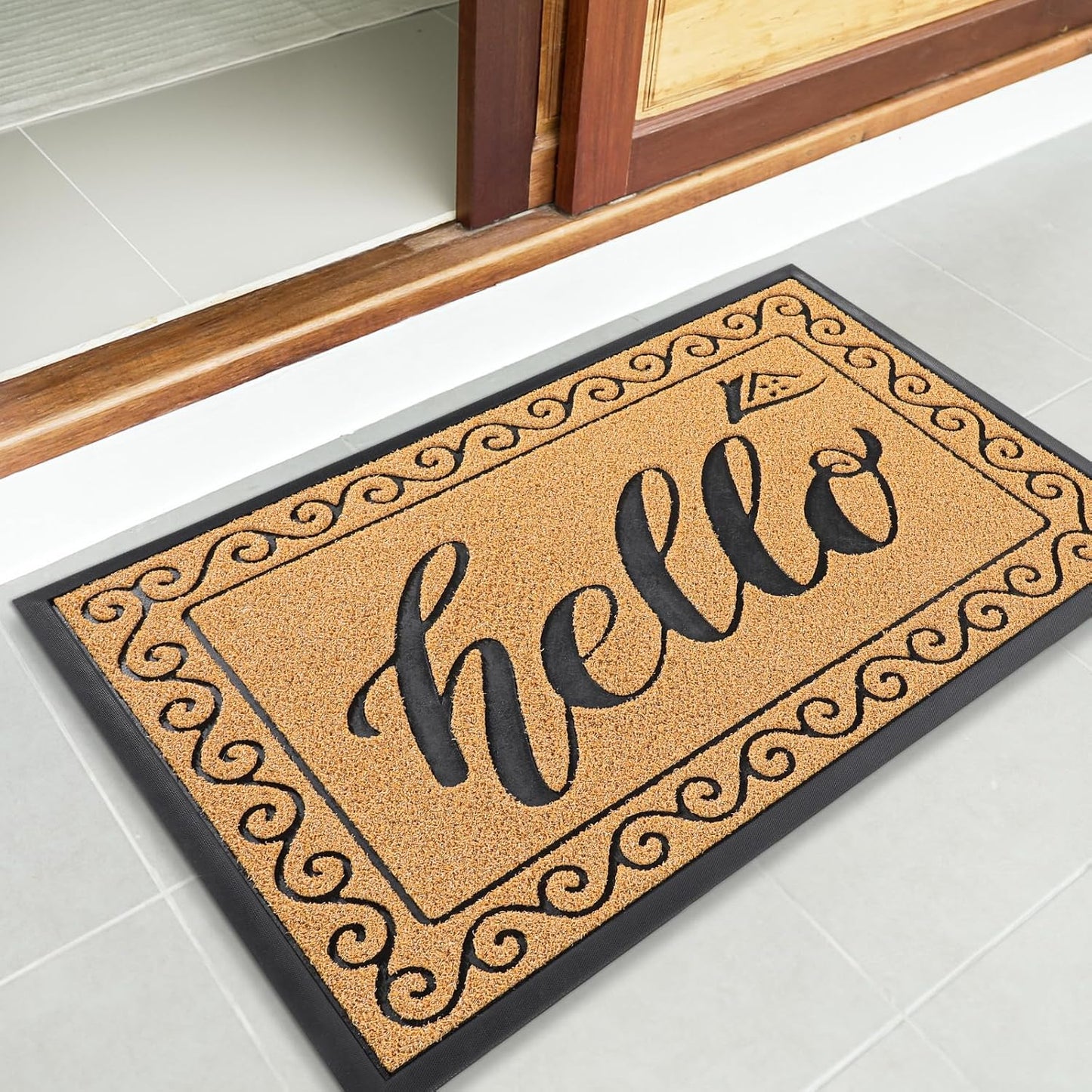 Yimobra Welcome Mat, Heavy Duty Sturdy Door Mats for Home Entrance Outdoor Indoor, Front Doormat for Outside Patio Floor Entry Porch Garage Office, Waterproof, Low Profile, 29.5x17, Black Grey