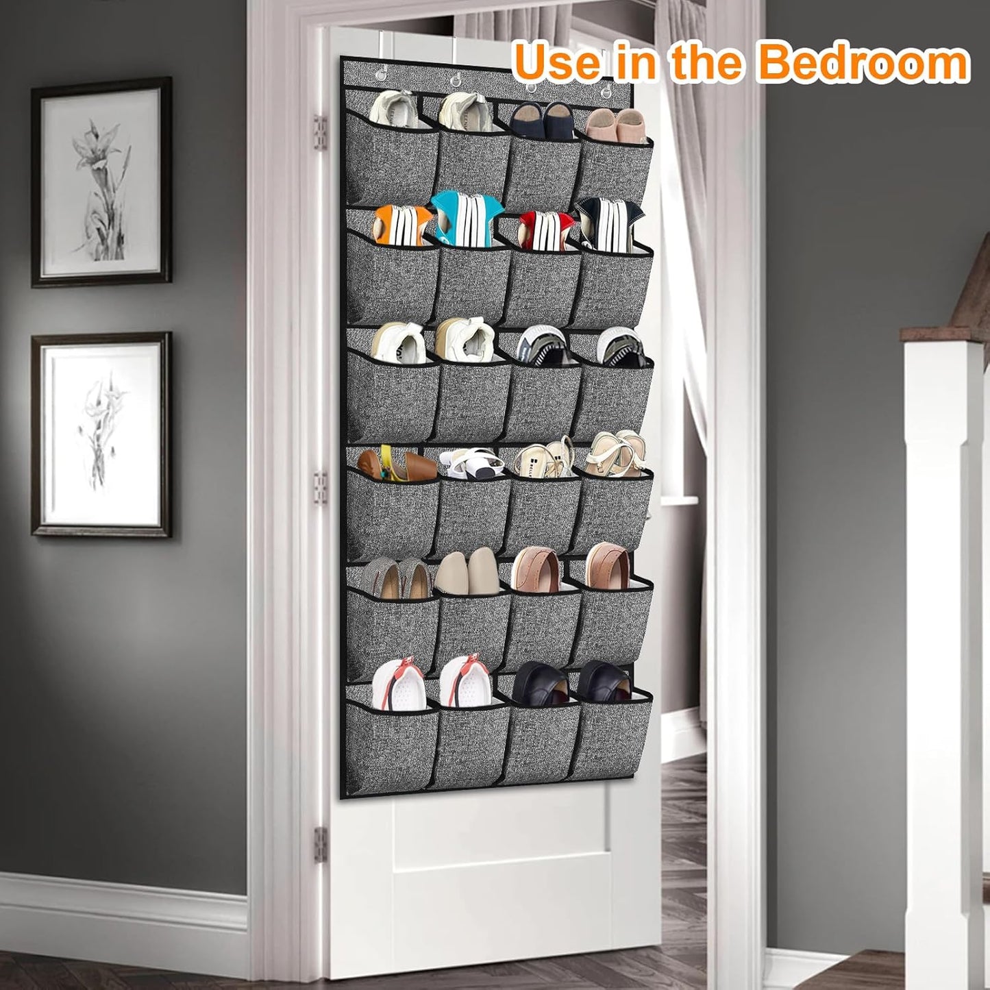 homyfort Over the Door Shoe Organizer, Hanging Shoe Rack Storage Holder with 24 Large Pockets for Closet Door, Men Women Kids Shoes, Cruise (Black)