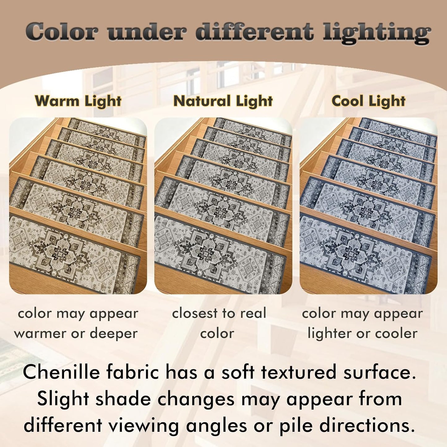 Non Slip Stair Treads for Wooden Steps, 15 Pack 8"x30" Washable Carpet | 8x30 in soft chenille polyester stair treads with reusable TPE backing for indoor wood stairs, dogs, kids, and seniors