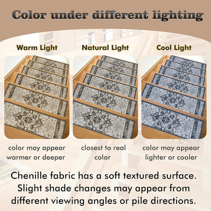 Non Slip Stair Treads for Wooden Steps, 15 Pack 8"x30" Washable Carpet | 8x30 in soft chenille polyester stair treads with reusable TPE backing for indoor wood stairs, dogs, kids, and seniors