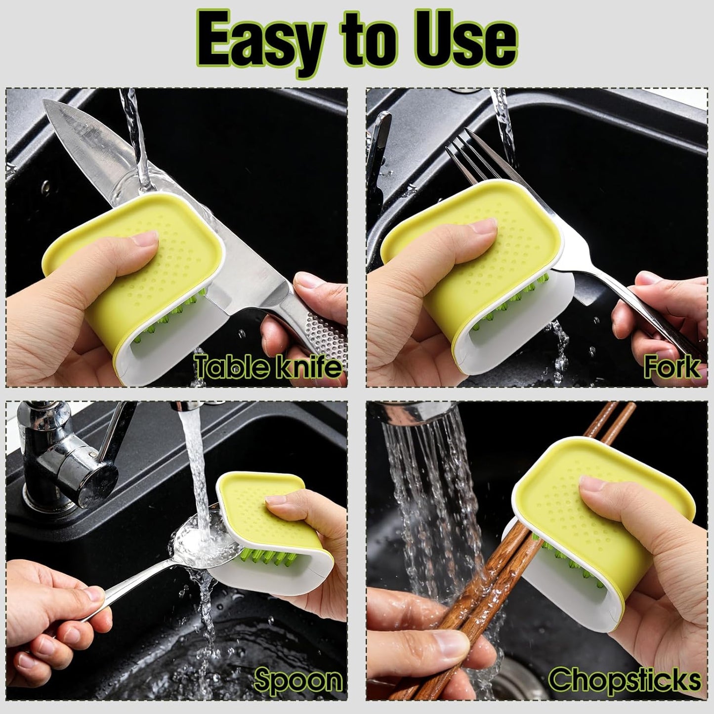 Knife Cleaning Brush, 2 Pack U-Shaped Blade Brush for Sharp Knives, Double-Sided Cutlery Cleaner for Chopsticks Forks, Non-Slip Kitchen Utensil Wash Tool, Dishwasher Safe