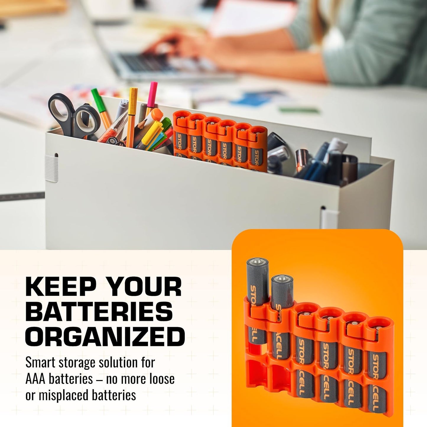 Storacell SLAAAORG by Powerpax SlimLine AAA Battery Caddy, Orange, Holds 6 Batteries, 1 Count (Pack of 1)