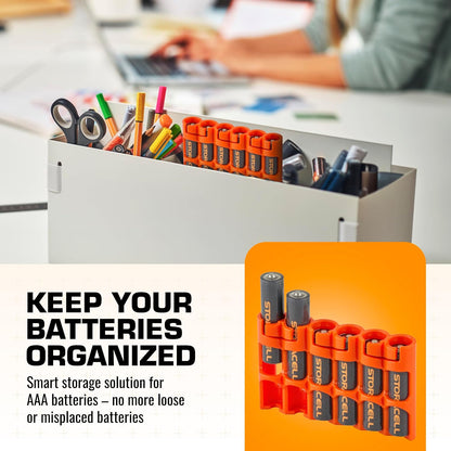 Storacell SLAAAORG by Powerpax SlimLine AAA Battery Caddy, Orange, Holds 6 Batteries, 1 Count (Pack of 1)