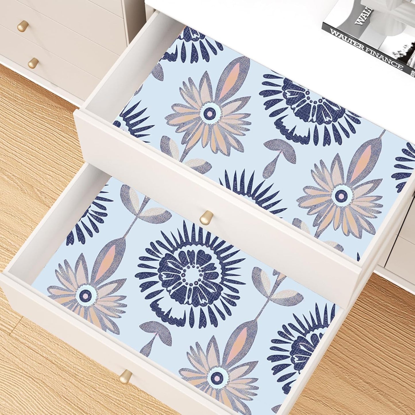 BOKEBEVE Leaves Contact Paper Floral Wallpaper Stick and Peel Boho Damask Wall Paper for Liner Drawer Cabinet Backsplash Renter Friendly Waterproof 17.5 x 118In