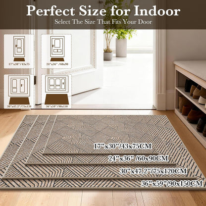 Indoor Door Mat 17"x30", Low-Profile Thin Welcome Front Door Mat Indoor Entrance, Non Slip Rubber Backing Inside Doormat Washable Entryway Dirt Resistant & Absorbent Entry Mat, Light-Brown