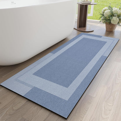 YDKGL Non Slip Bath Mat, Rubber Backing Ultra Thin Bathroom Rugs Fit Under Door Quick Dry Super Absorbent Washable Bath Rug Shower Mat for Bathroom Floor Bathtub Shower Sink, Easy Care Blue 16"x 24"