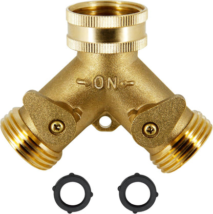 Lifynste 2 Way Brass Hose Splitter, 3/4" Brass Hose Connectors, Y Connector Garden Hose Adapter Connector, 1 Pack