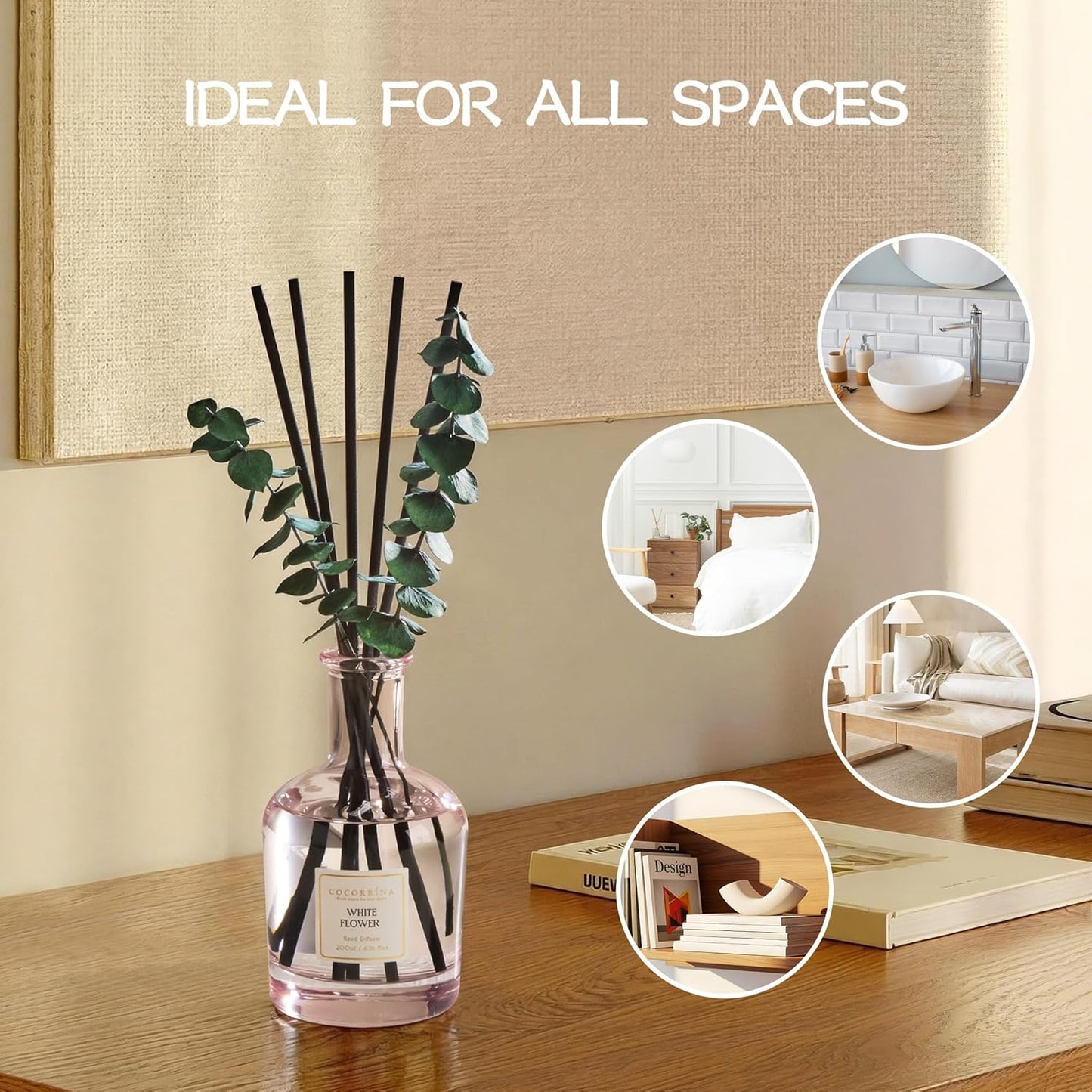 COCORRÍNA Wild Mint & Eucalyptus Reed Diffuser – 6.76 oz Essential Oil with 8 Reeds & Real Eucalyptus Sticks, Home Fragrance for Bedroom or Bathroom Décor