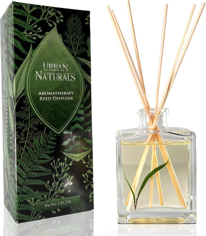 Urban Naturals Smoked Vanilla Reed Diffuser Set with Vanilla Bean, Sandalwood & Leather – 5 Ounce Sleek Black Rectangular Refillable Glass Bottle – Made in the USA