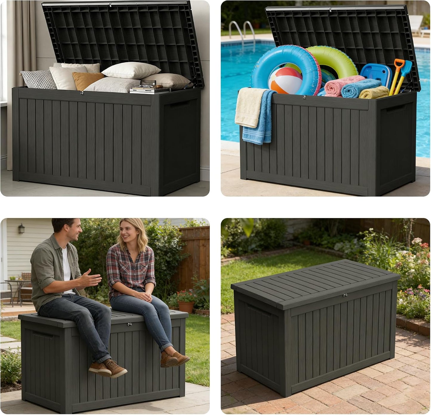 320 Gallon Outdoor Storage Box Resin Deck Box All Weather Waterproof Large Lockable Storage Container Deck Box for Patio Furniture, Garden Tools, Lockable, Black