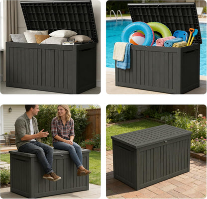 320 Gallon Outdoor Storage Box Resin Deck Box All Weather Waterproof Large Lockable Storage Container Deck Box for Patio Furniture, Garden Tools, Lockable, Black