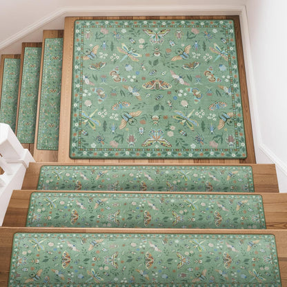 OJIA Insect Print Stair Treads Non Slip Stair Runners for Wooden Steps Indoor, 15PCS 8"x30" Rubber Backing Carpet Treads for Wood Stairs Staircase Step Treads for Kids & Dogs, Stair Covers, Black