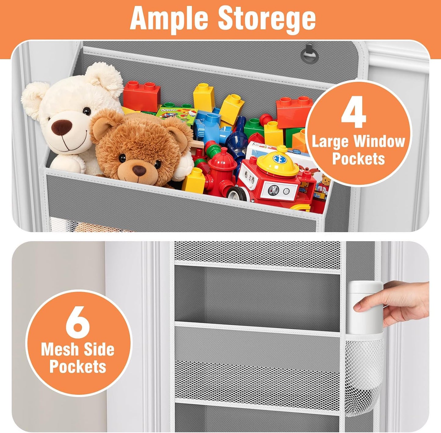 WISELIFE Over The Door Organizer Storage 4 Shelves Large Capacity Hanging Bedroom Storage Solution with 6 Side Pockets for Dorm Bathroom Pantry Nursery and Baby Essentials Holds up to 40 Lbs (Black)