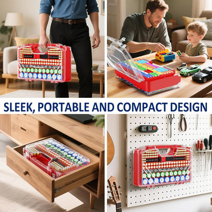 Battery Organizer Storage Holder Box Case with Tester - 285 Batteries Double-Sided Variety Pack, Holds AA AAA 4A C D Cell 9V 3V Lithium LR44 CR2 CR123 CR1632 18650 Button (Batteries Not Included)