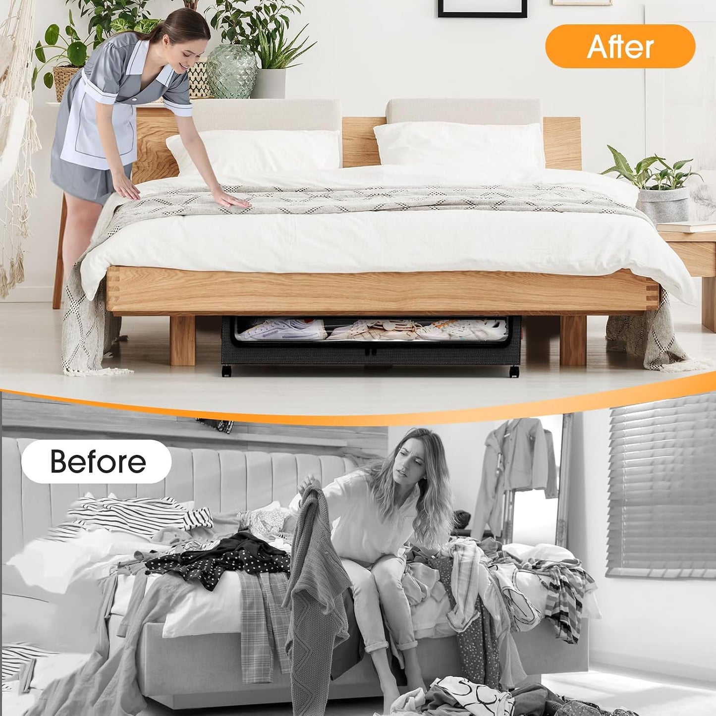 SpaceHacks Under Bed Storage with Wheels 2Pack Storage Containers with Clear Window&Label Under Bed Drawers Rolling Under Bed Storage for Clothes,Shoes, Blankets (30.71 x 16.93 x 6.69 in, Dark Grey)