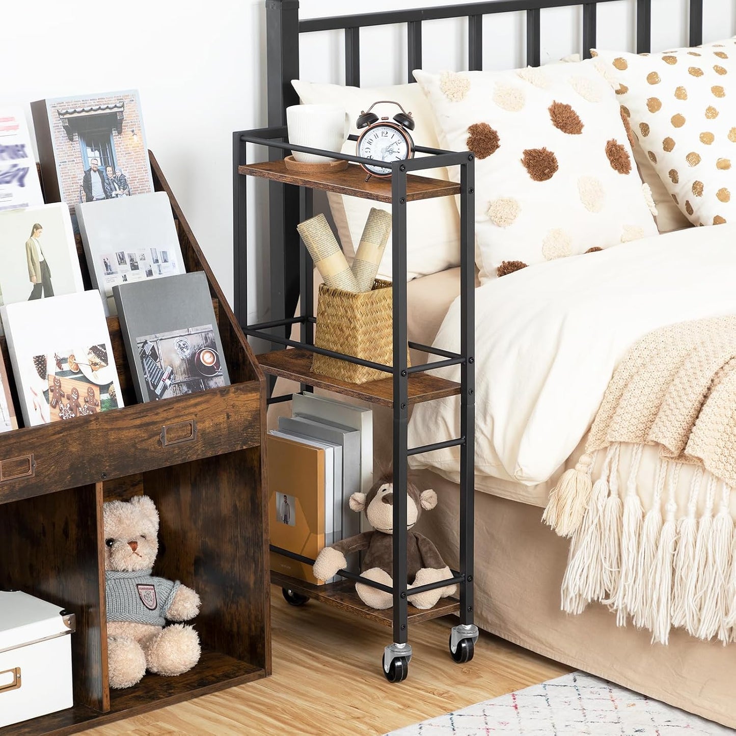 MAHANCRIS Slim Rolling Cart, Mobile Kitchen Cart on Wheels, Narrow Storage Cart for Small Space, Small Bar Cart, for Bathroom, Laundry, Living Room, Black RCHB1501
