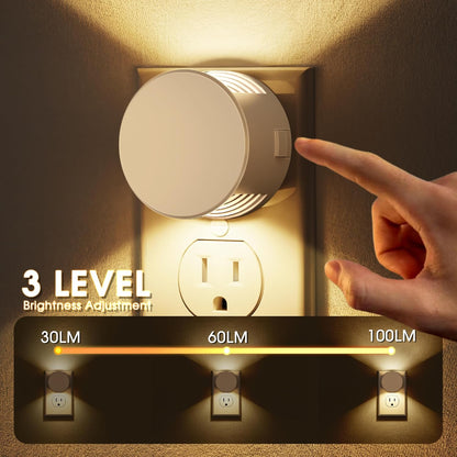 Briignite Night Lights Plug into Wall [2 Pack], White Night Light Dusk to Dawn Sensor Nightlight, Brightness Adjustable 3000K Soft White, Plug in Night Light for Bedroom, Hallway, Stairs, Kitchen