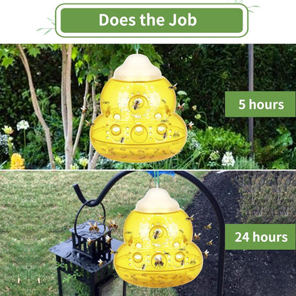 Wasp Trap Outdoor Hanging, Bee Traps Catcher, Effective Outdoor Wasp Killer Insect Catcher, New Upgrade Non-Toxic Reusable Hornet Yellow Jacket Trap for Outdoor Use - Yellow, 2 Pack