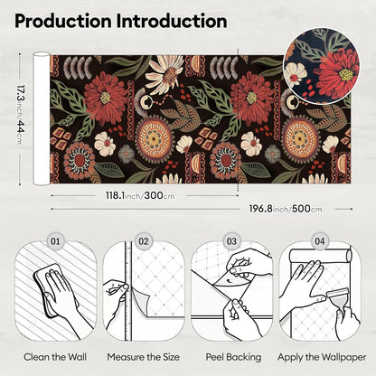 17"x118" Peel and Stick Wallpaper for Renter Friendly, Removable Wallpaper Peel and Stick, Self-Adhesive Textured Contact Paper for Walls, Cabinets, Countertops(Morning Song of Flowers)