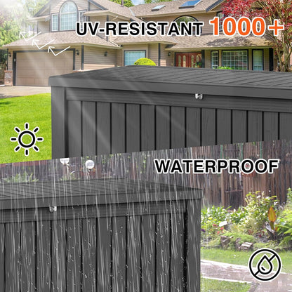 270 Gallon Lockable Resin Outdoor Storage Box, Waterproof & Weather Resistant Deck Box for Patio Cushion, Garden Tools & Pool Accessories, Black