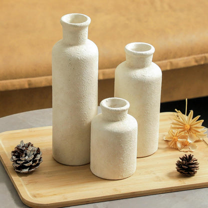 Ceramic Vase Set of 3, Neutral Flower Vases Home Decor, Pottery Rustic Farmhouse Decorative Vases Modern Decor for Table Mantel Entryway Bookshelf Living Room Kitchen Bedroom - Brown