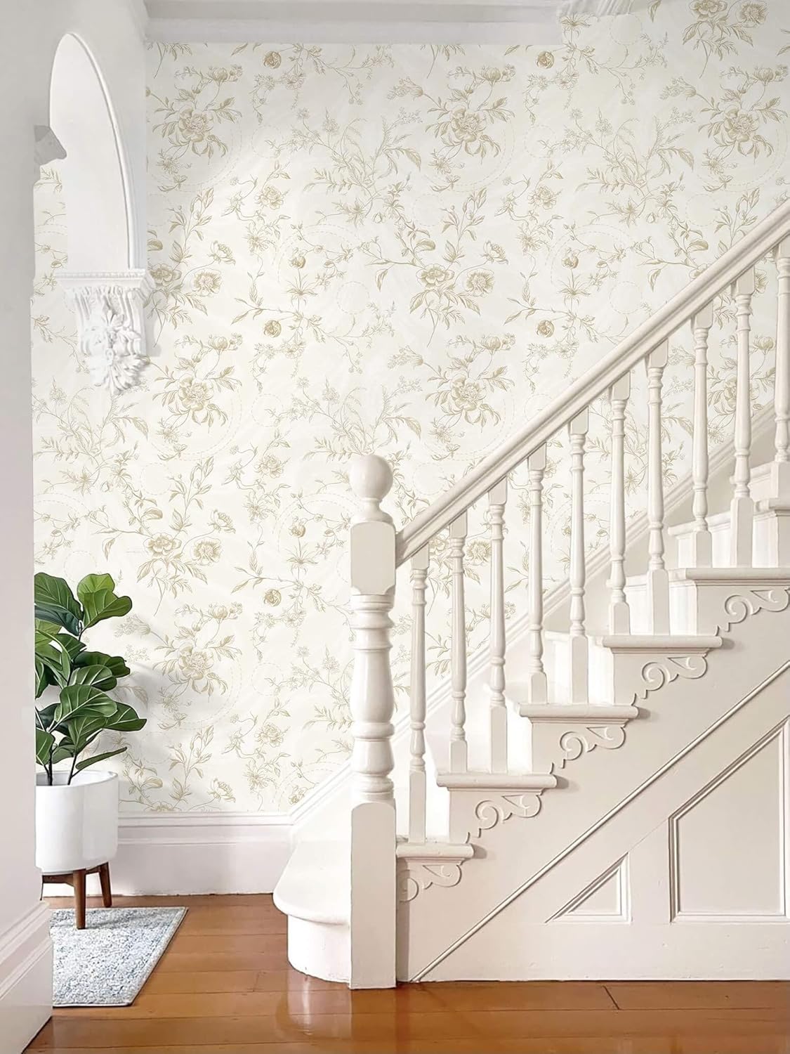 Ismoon Peel and Stick Wallpaper Floral Vintage Stick on Wall Paper Beige French Textured Contact Paper for Cabinet Removable Self Adhesive Wallpaper Vinyl Roll Shelf Deco, 17.3x78.7in