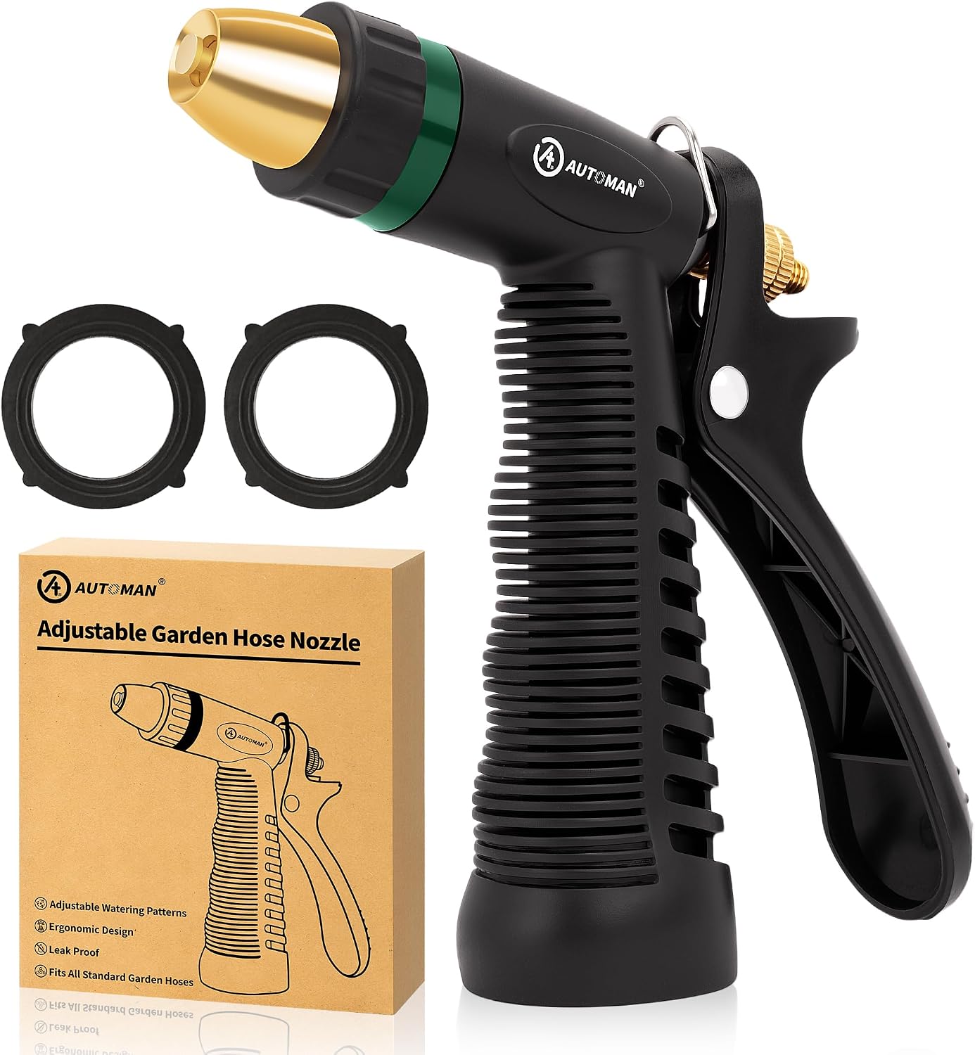 AUTOMAN Garden Hose Nozzle - 100% Metal High Pressure Spray Nozzle, Adjustable Spray Patterns, Labor-Saving, Heavy Duty for Garden Watering, Car Washing, Window Cleaning, Pets Showering