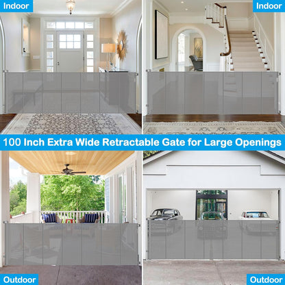 42 Inch Extra Tall Retractable Baby Gates with Reinforced Strips 55 Inch Wide Outdoor Retractable Dog Gate No Sag Extra Tall Baby Gate for Doorway Anti-Scratch Mesh Gates for Kids or Pets, White