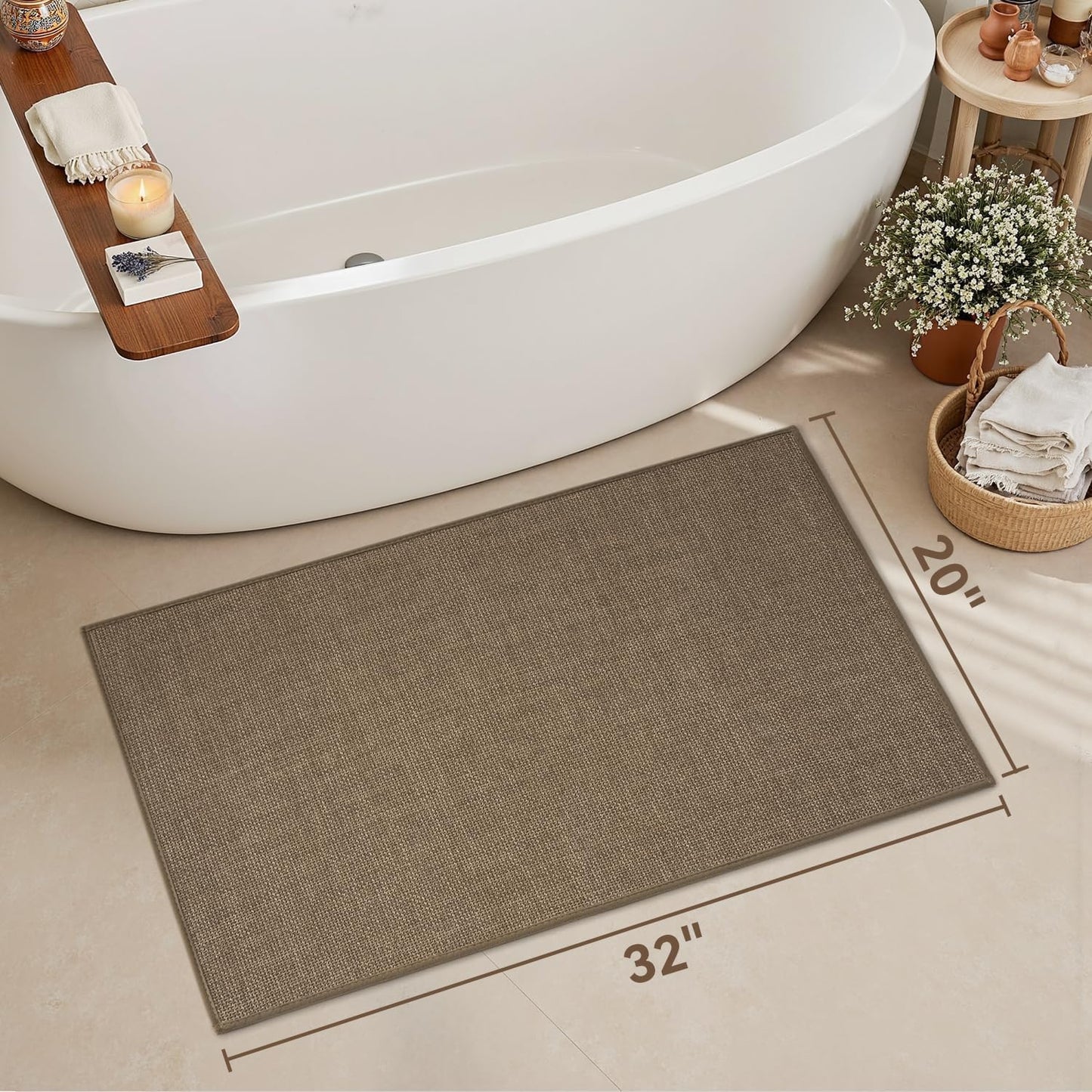 MontVoo Bath Mat Rug-Ultra Thin Non Slip Bath Mats for Bathroom Mat Quick Dry, Rubber Backing Washable Bathroom Rugs Fit Under Door, Absorbent Bath Rugs for Floor,17"x24",Khaki