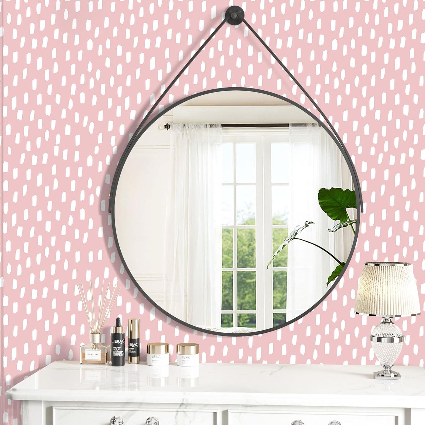 HAOKHOME Peel and Stick Wallpaper Boho Modern Dots Wall Paper Removable for Bathroom Caramel/White Contact Paper 17.3in x 9.8ft