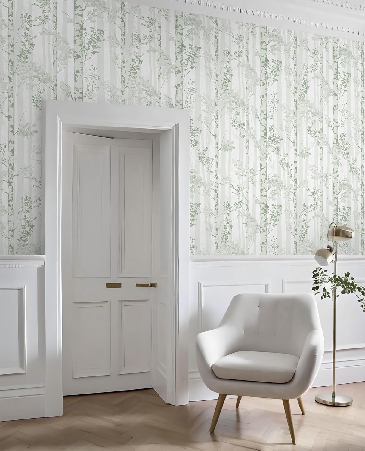 Safiyya Peel and Stick Wallpaper Beige Forest Contact Paper 17.3" x 118" Vintage Tree Wall Paper Renter Friendly Self Adhesive Removable Wallpaper for Bathroom Vinyl Off-White