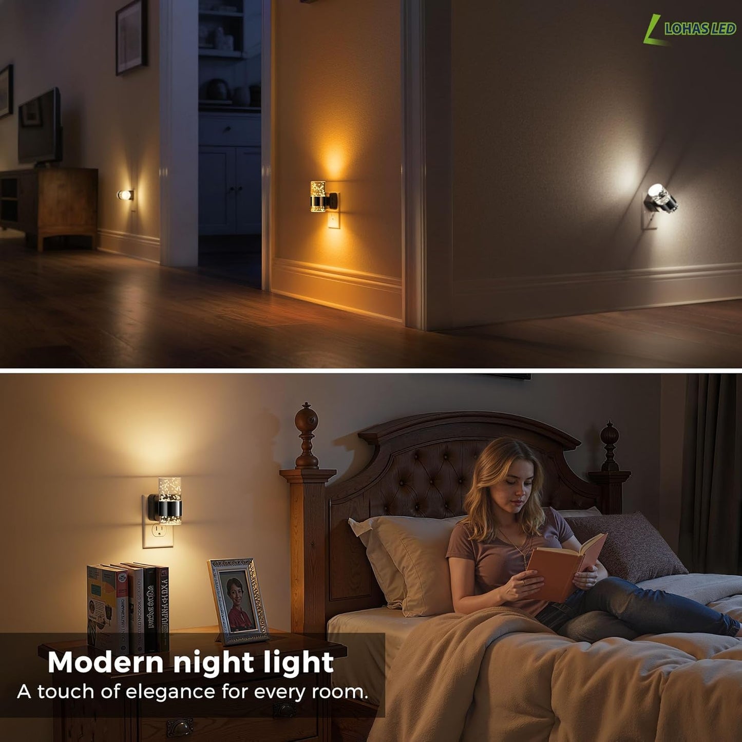 L LOHAS LED Night Light, Bubble Night Lights Plug into Wall,2 Pack 3000K/4000k/5000K Adjustable Color Temperature Night Light,Dimmable Nightlights with Dusk to Dawn Sensor for Rooms Bathroom Hallway