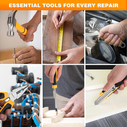 Upgraded 180 Piece Tool Set, Tool Kit with 8V Cordless Drill Set, General Household Hand Drill Kit for Men and Women, Plastic Storage Toolbox for DIYers, Home Maintenance and Everyday Repairs(Orange)