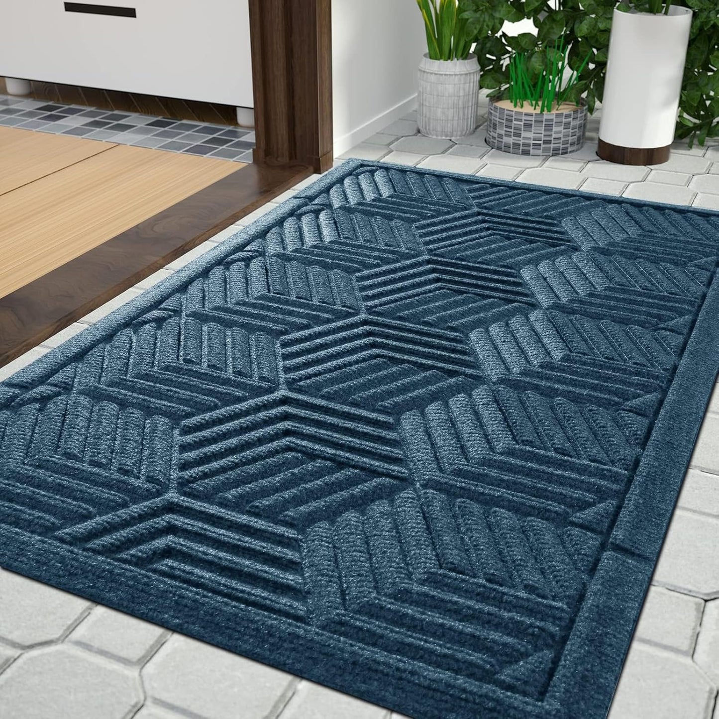 Yimobra Front Door Mat, All-Season Waterproof Outdoor Mat for Entrance with Drainage Holes, Heavy Duty Non-Slip Doormat for Garage Patio Entryway Indoor, 29.5x17, Red