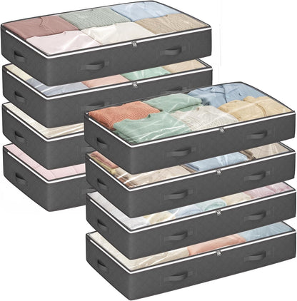 Budding Joy 90L Under Bed Storage Containers, 4 Pack Closet Organizers Grey | Foldable underbed storage bins for linen sheets, blanket, clothing, comforter, sweaters, pillows, wrapping paper
