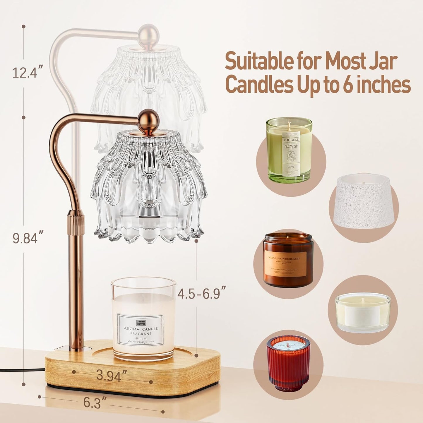 Candle Warmer Lamp with Timer Dimmer - Birthday Gift for Women Mom, Electric Wax Melter Warmer Adjustable Height for Jar Candles Housing Warming Home Decor