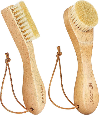 BFWood Laundry Stain Brush, Natural Soft Boar Bristle for Scrubbing Out Tough Stains on Delicate Fabrics, Knits, Cotton, Linens, No Damage