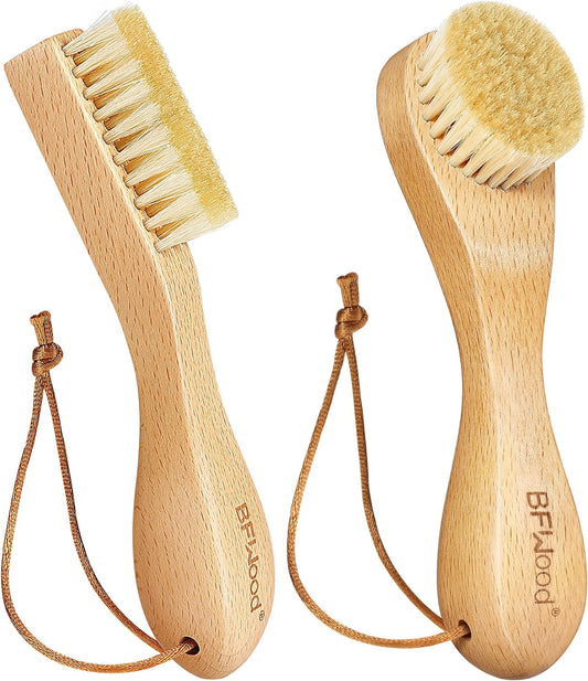 BFWood Laundry Stain Brush, Natural Soft Boar Bristle for Scrubbing Out Tough Stains on Delicate Fabrics, Knits, Cotton, Linens, No Damage