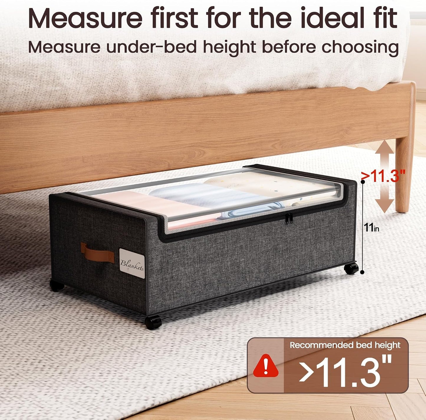 Yecaye Under Bed Storage with Wheels, 2 Pack Under Bed Storage Containers, 60L Underbed Shoe Storage with Clear Window & Label, Rolling Under Bed Metal Drawer for Clothes, Shoes, Books, Blankets